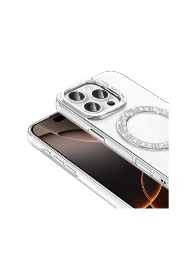 Apple Uyumlu iPhone 16 Pro Kılıf Pırlanta Taş Tasarımlı M-safe Şarj Özellikli Zore Karetta Silikon Kapak