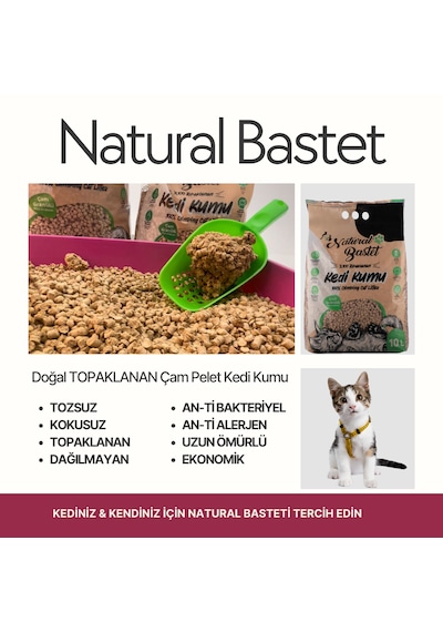 Natural Bastet Topaklanan Çam Pelet Kedi Kumu 10 Litre