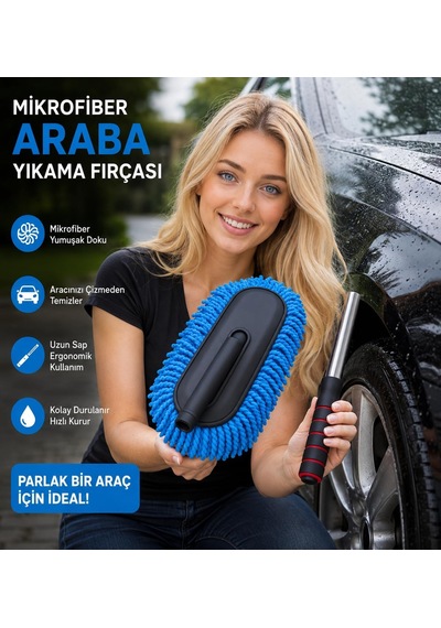 Araba Temizleme Fırçası, Oto Araba Yıkama Fırçası, Çizmeyen Paspas Temizleme Aleti Uzun Saplı A