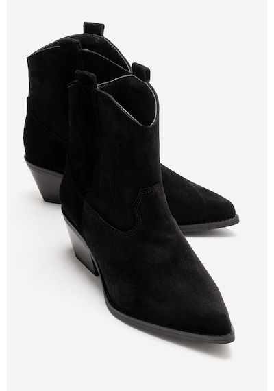 Luvishoes Elıa Siyah Süet Hakiki Deri Kadın Western Bot Siyah