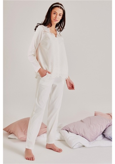 Magic Form Brodeli Uzun Kollu Pijama Tk - 17108 Ekru - 512817058 Ekru