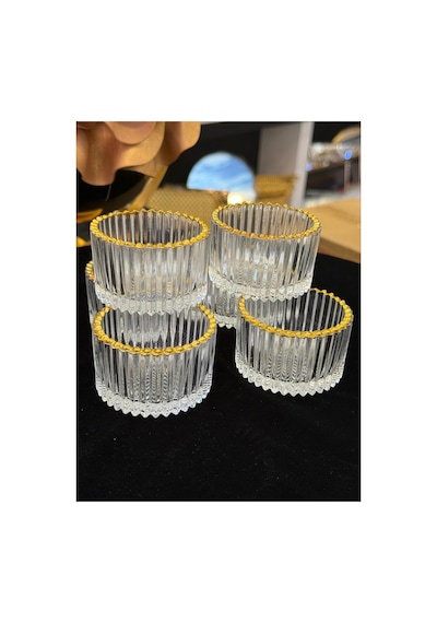 6 Adet Mini Kristal Cam Yaldızlı Lokumluk Sosluk Tuzluk Beyaz