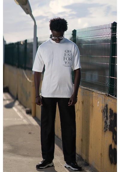 Bisiklet Yaka Lu Baskılı Oversize Geniş Model T-Shirt Beyaz