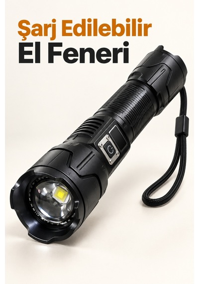 Şarj Edilebilir Led El Feneri Dijital Göstergeli Alüminyum Gövde A