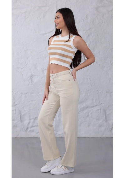 Eseclass Palazzo Denim Jean Krem Pantolon Bej