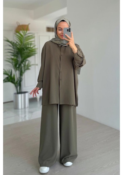 Kahijab Pearly Takım - Haki Haki