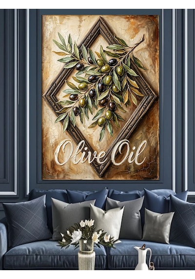 Zeytin Dalı Ve Olive Oil Yazısı Dekoratif Kanvas - Mdf Ahşap Tablo