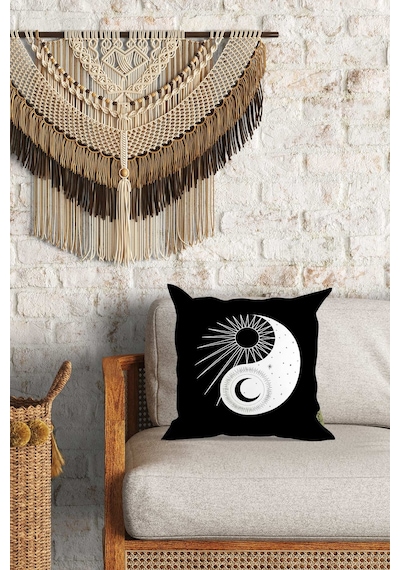 Ying Yang Zodyak Desenli Çift Yön Dijital Baskılı Dekoratif Kırlent Kılıfı Yastık Kılıfı 39x39cm Çok Renkli
