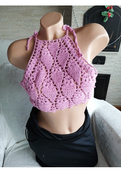 El Örgüsü Bayan Crop Pembe