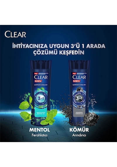 Clear Men Ferahlatıcı Mentol Etkisi 3 in 1 Şampuan & Duş Jeli 3 x 350 ML