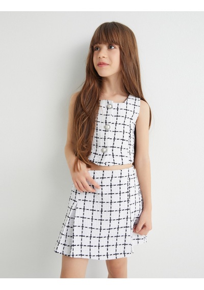 Koton Crop Tüvit Bluz Kolsuz İnci Düğme Detaylı Ekru Çizgili 4skg60112aw Ekru Çizgili
