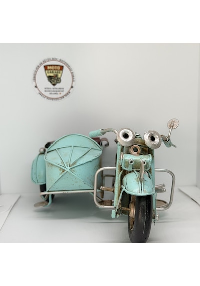 Nostaljik Sepetli Buz Mavisi Klasik Motosiklet - 1:18 Ölçek 12cm Dekoratif Model