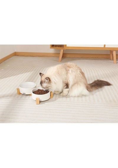 M-pets Opera Bamboo Standlı Seramik Kedi Mama Kabı Beyaz 2x850 Ml 244-51023.02