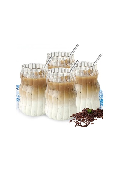 4lü Pipetli Kleemeiero Sunum Bardağı Meşrubat Kahve Soğuk İçecek Hediyelik Bardak 500ml