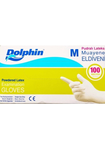 Dolphin Beyaz Pudralı M Beden Lateks Eldiven 100'Lü
