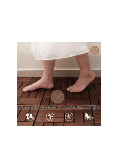 Runnen Akasya Ağacı Yer Karosu 9 Adet Bahçe Banyo Deck Ahşap Karo Masif Yer Döşemesi Balkon Deck