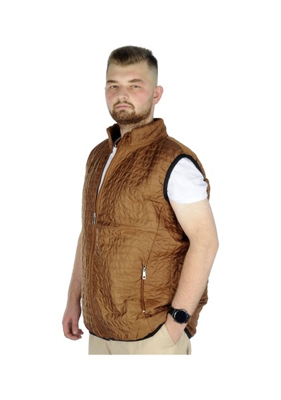 Mode Xl Büyük Beden Erkek Yelek Kapitone Yakalı 22601 Kahverengi 001