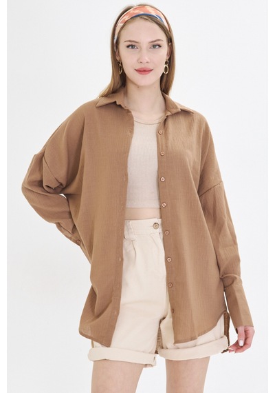 Armonika Kadın Açık Kahve Oversize Dokulu Keten Görünümlü Geniş Manşetli Gömlek Arm-24k001001 Açık Kahverengi Armonika Kadın Açık Kahve Oversize Dokulu Keten Görünümlü Geniş Manşetli Gömlek Arm-24k001001 Açık Kahverengi