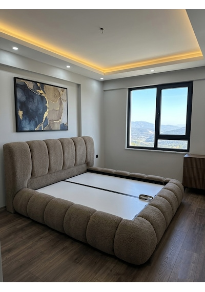Most Piatto Premium Bazalı Karyola Kahverengi Bukle Kumaş 180x200 Cm. Yatak İçindir Evinize Teslim 180 x 200 CM