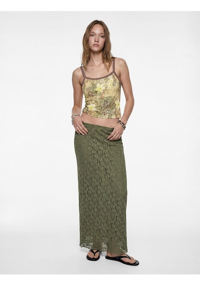 Koton Yüksek Bel Slim Fit Midi Dantelli Kalem Etek Haki 6sal70003ık Haki