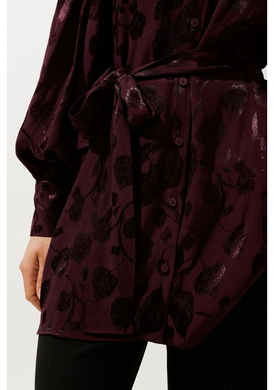 Manuka Jakarlı Saten Gömlek Bordo Bordo