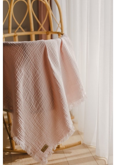 Zeypba % 100 Pamuk 4 Katlı Müslin Örtü Pudra 110x110 CM Bebek & Çocuk İçin Püsküllü