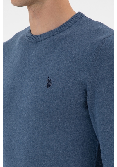 U.S. Polo Assn. Erkek Slim Fit Bisiklet Yaka Koyu Mavi Melanj Basic Kazak 50313713-VR251