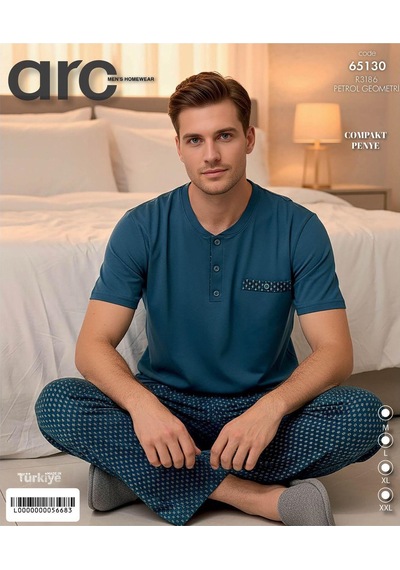 Arcan Erkek Düğme Yaka Kısa Kol Compact Penye Pijama Takımı 65130p - 1 Adet Petrol