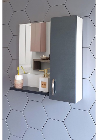 Aynalı Raflı Banyo Dolabı 60 Cm Mdf Üst Modül Antrasit Çok Renkli Aynalı Raflı Banyo Dolabı 60 Cm Mdf Üst Modül Antrasit Çok Renkli
