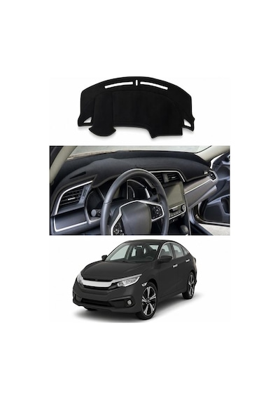 Honda - Civic Fc5 2016-2021 Uyumlu Torpido Koruma Kılıfı - Siyah Şeritli