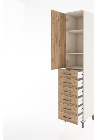 Hyperion Dolap 3 Raflı 6 Çekmeceli Tek Kapaklı 44x44x221 Aytaşı-çam Aytası