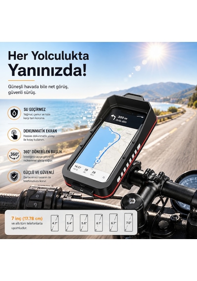Triline Bisiklet Motosiklet Gidon Telefon Tutucu Çanta Dokunmatik Ekranlı Montaj Aparatı Su Geçirmez Siyah