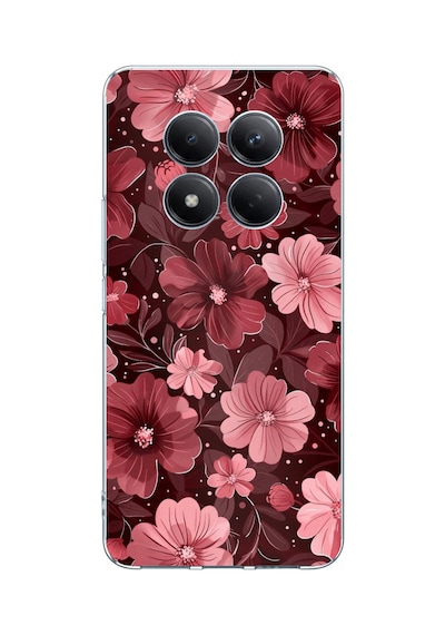 Redmi Note 15 Pro Plus Uyumlu Pembe Ve Bordo Çiçek Desenli Baskılı Silikon Kılıf