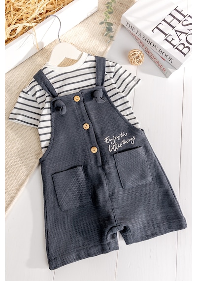 Babymod Cep Detaylı Keten Şortlu Erkek Bebek Salopet Tulum Set Yeşil