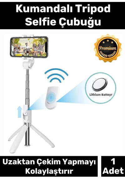 Premium Pratik Ayaklı Stabil Çekim Yapabilen Uzaktan Çekim Özellikli Kumandalı Tripod Selfie Çubuğu
