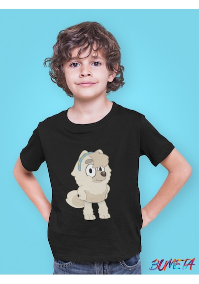 Bumeta Bluey Sevimli Köpek Kardeşler Indy Çocuk Tişört T-shirt Siyah
