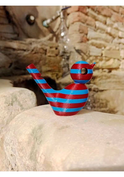 Bordo Mavi Çizgili 3d Sulu Düdük - Bülbül Sesi Oyuncak Bordo