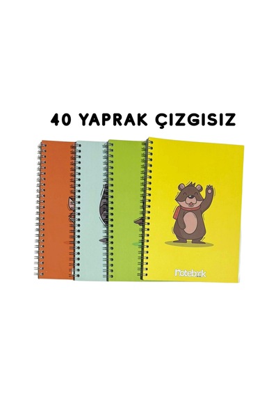 A5 Spiralli Sevimli Hayvanlar Konsept Defter 40 Yaprak 4'lü Tamamı Çizgisiz