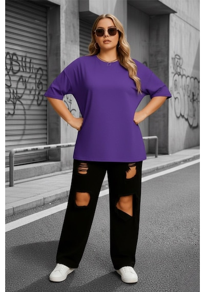 Mily Kadın Büyük Beden Battal Basic Bisiklet Yaka Pamuklu T-shirt Rahat Kesim Unisex Sevgili Kombini Mor Mily Kadın Büyük Beden Battal Basic Bisiklet Yaka Pamuklu T-shirt Rahat Kesim Unisex Sevgili Kombini Mor