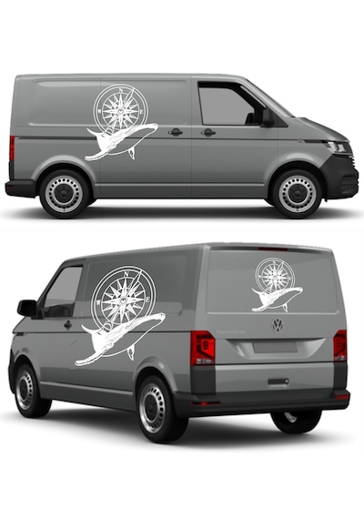 Balina Ve Pusula Sticker - Araba Oto Motosiklet Karavan Cam Sticker - 00082 30 Cm