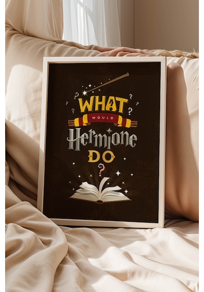 Harry Potter Hermione Motivasyon Çerçeveli Tablo - Lüks Modern Kütüphane Duvar Dekoru Kahve Beyaz