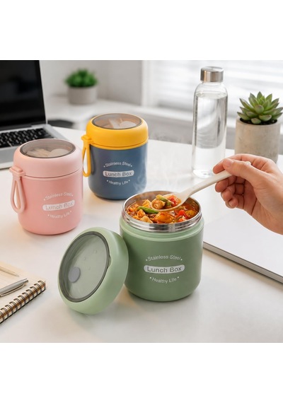 Paslanmaz Çelik Yemek Termosu 530 Ml, Kaşıklı Taşınabilir Yemek Kabı, Çelik İç Hazneli Lunch Box, Askılı Kapaklı Saklama Kabı, Pembe Yeşil Mavi Renk Seçenekli Çok Renkli Paslanmaz Çelik Yemek Termosu 530 Ml, Kaşıklı Taşınabilir Yemek Kabı, Çelik İç Hazneli Lunch Box, Askılı Kapaklı Saklama Kabı, Pembe Yeşil Mavi Renk Seçenekli Çok Renkli