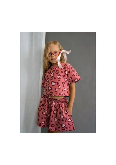 Poala Kids Pembe Leopar Şort Crop Takım