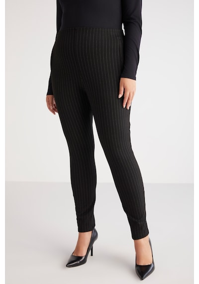 ETHIQUET ABRIELLEBB Kadın Çizgi Desenli Slim Fit Dar Paça Fermuarlı Örme Siyah - Beyaz Büyük Beden Pantolon
