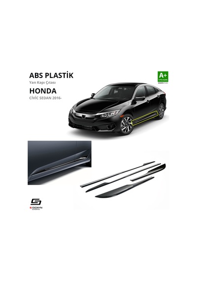 S-dizayn Honda Civic Fc5 Abs Plastik Yan Kapı Çıtası Parlak Siyah 4 Prç. 2016-2021 A+kalite