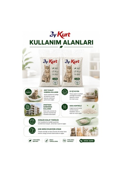 Kedi Kumu Bentonit Topaklanan Koku Kontrollü Tozsuz 10 Litre