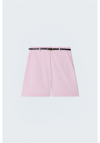 Sateen Keten Görünümlü Şort - Pembe-137761