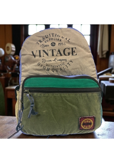 Old Cotton Cargo Kaliteli Renkli Vintage Disayn Günlük Sırt Gezi Okul Seyahat Çantası 31 Cm X 41 Cm Haki