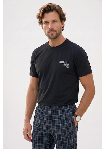 Tudors Erkek Standart Fit Normal Kesim Pamuklu Bisiklet Yaka Kısa Kollu Lastikli Siyah Pijama Takımı-51141 Tudors Erkek Standart Fit Normal Kesim Pamuklu Bisiklet Yaka Kısa Kollu Lastikli Siyah Pijama Takımı-51141