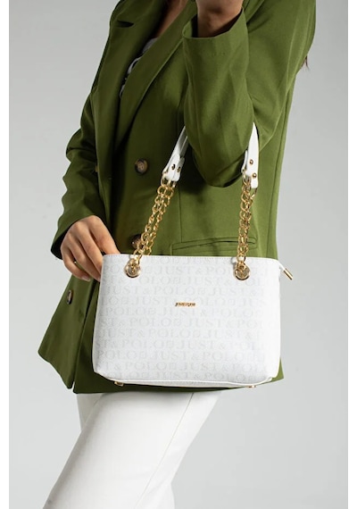 Just Polo Kadın Baskılı Uzun Ayarlanabilir Askılı Şık El Ve Omuz Çantası Shoulder Bag Beyaz
